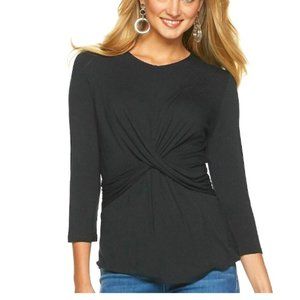 Juicy Couture soft, stretchy wrap-style criss-cross draped 3/4 sleeve black top